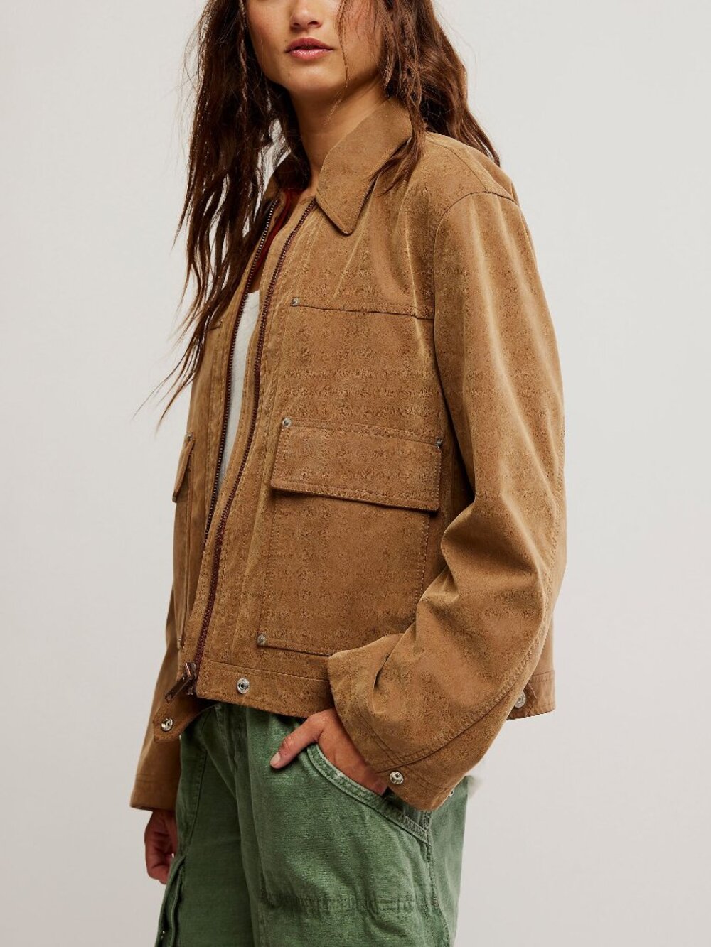 Free People Suede Leather Jacket in Camel Brown - Picture 2 of 11